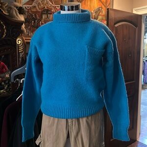 Vintage Britches 100% Shetland Wool Sz S Cowl Turtleneck Sweater Teal EVC